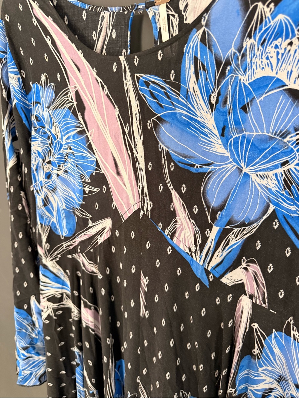Free People Black Maxi Dress with Blue & Pink Floral Print - Picture 2 of 6